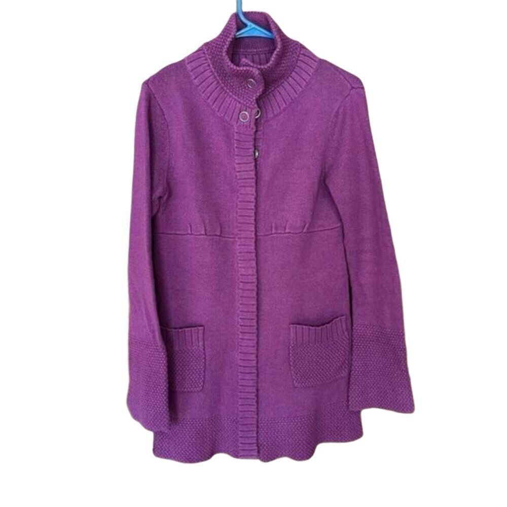 athleta cashmere blend purple cardigan sweater snap front
